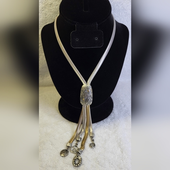 CHICO'S Brass and Silver Metallic Drop Charm Necklace - Picture 1 of 6